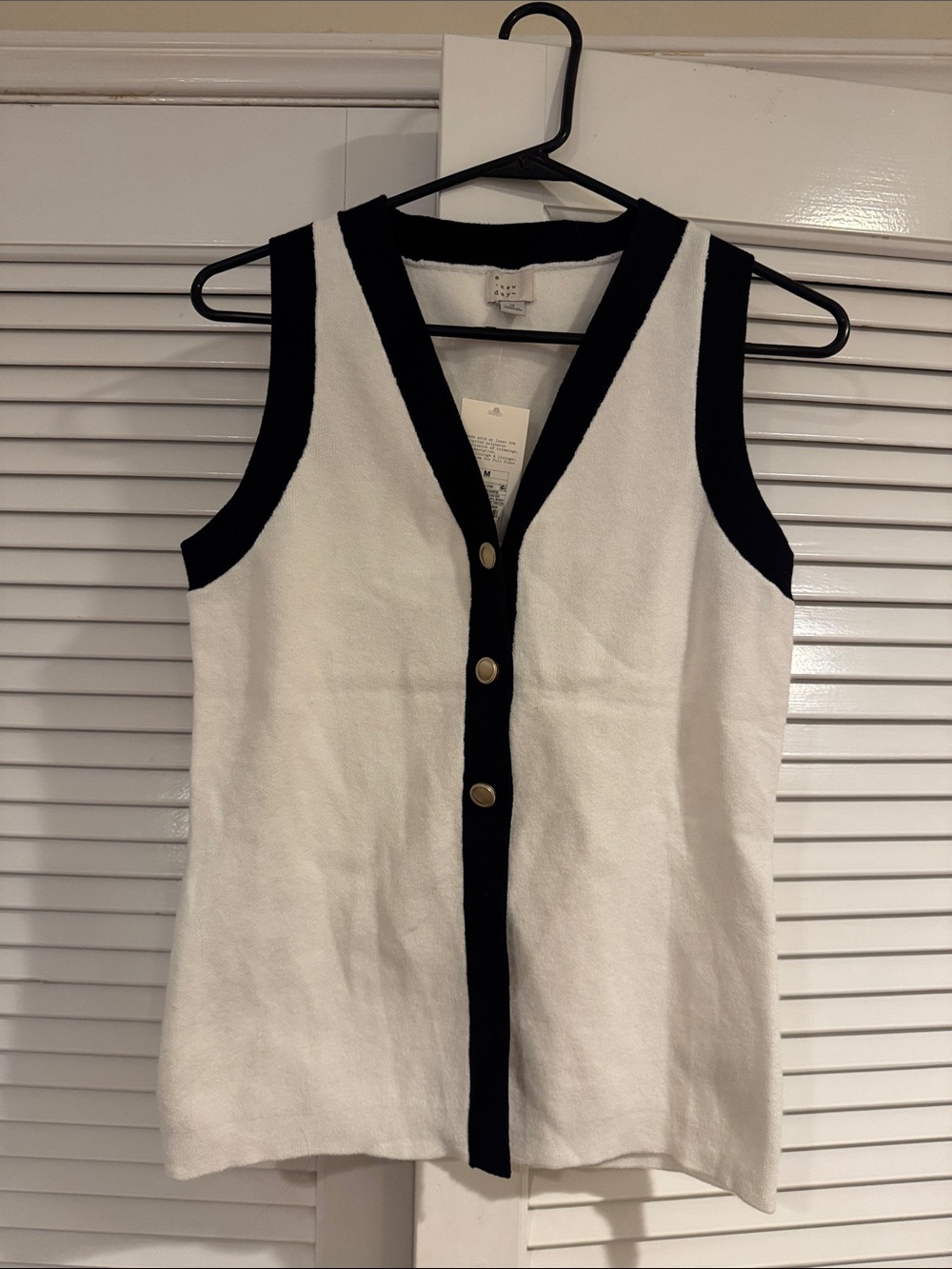 a new day White Sleeveless Knit Tank with Black Trim